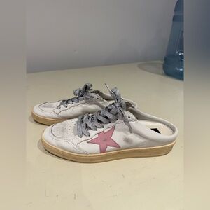 Golden Goose White Sneakers with Pink Star and Silver Accents